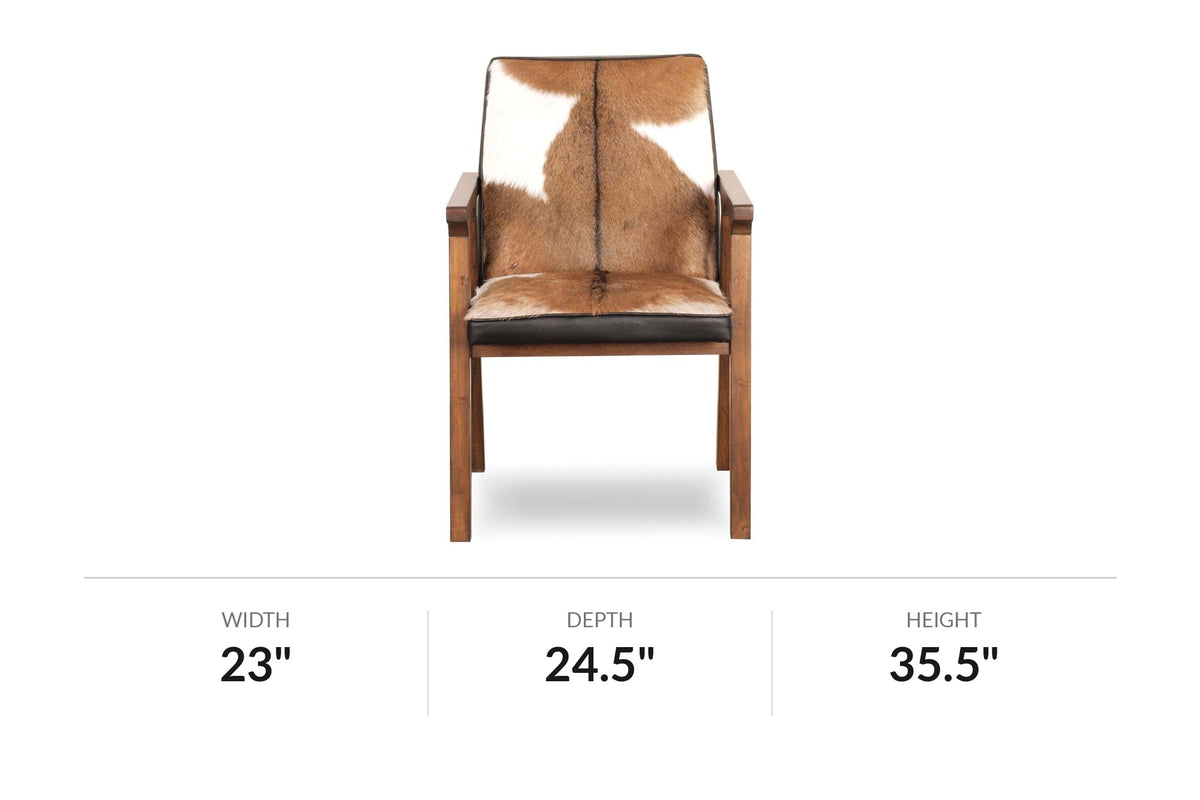 Yardley accent chair front view with dimensions in inches