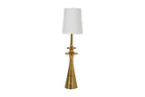 Yvette antique brass floor lamp with off-white linen shade, front view