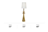 Yvette floor lamp dimensions, 15 in wide and 60 in high