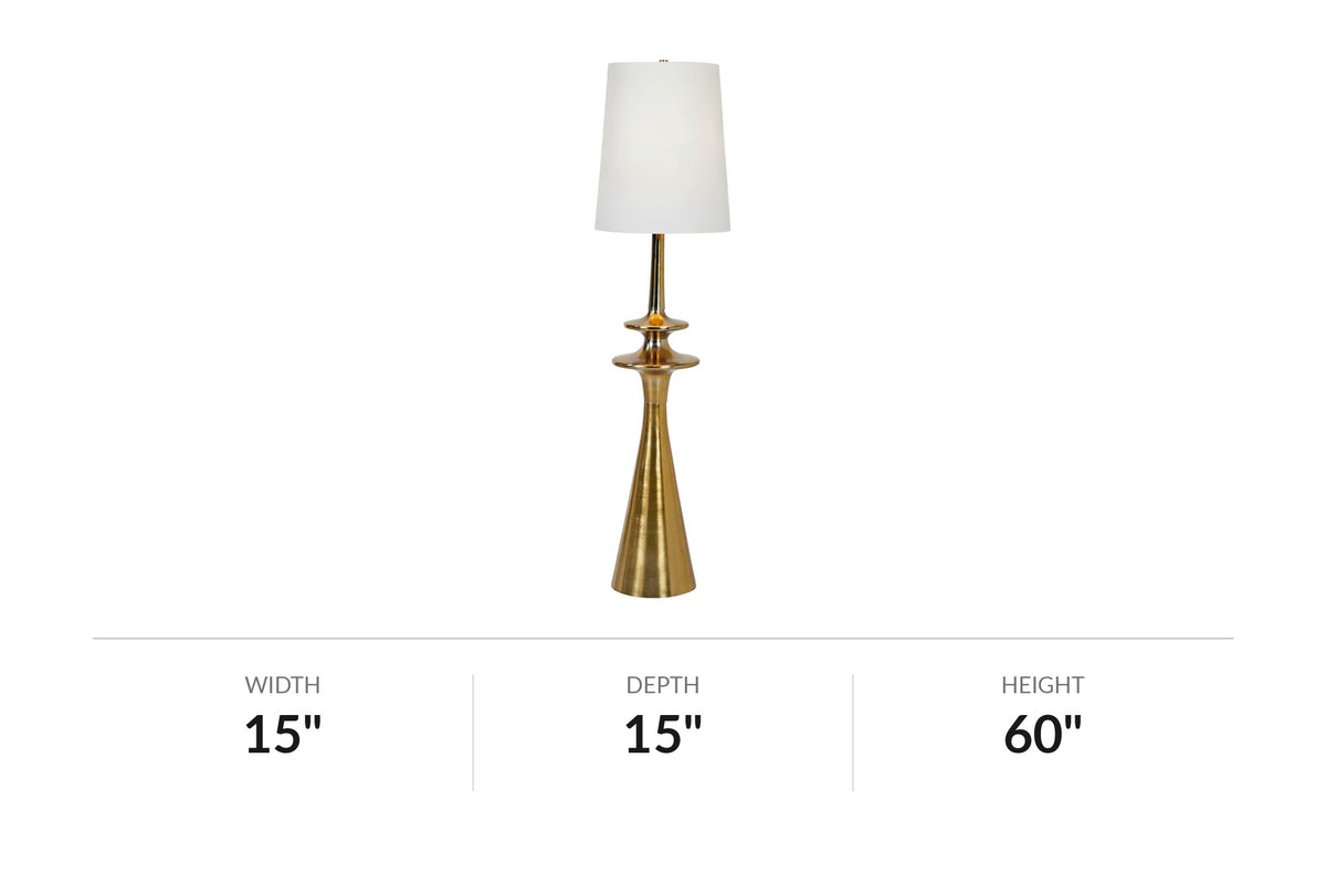 Yvette floor lamp dimensions, 15 in wide and 60 in high
