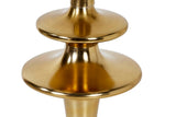 Stacked antique brass discs at mid-height on the Yvette floor lamp