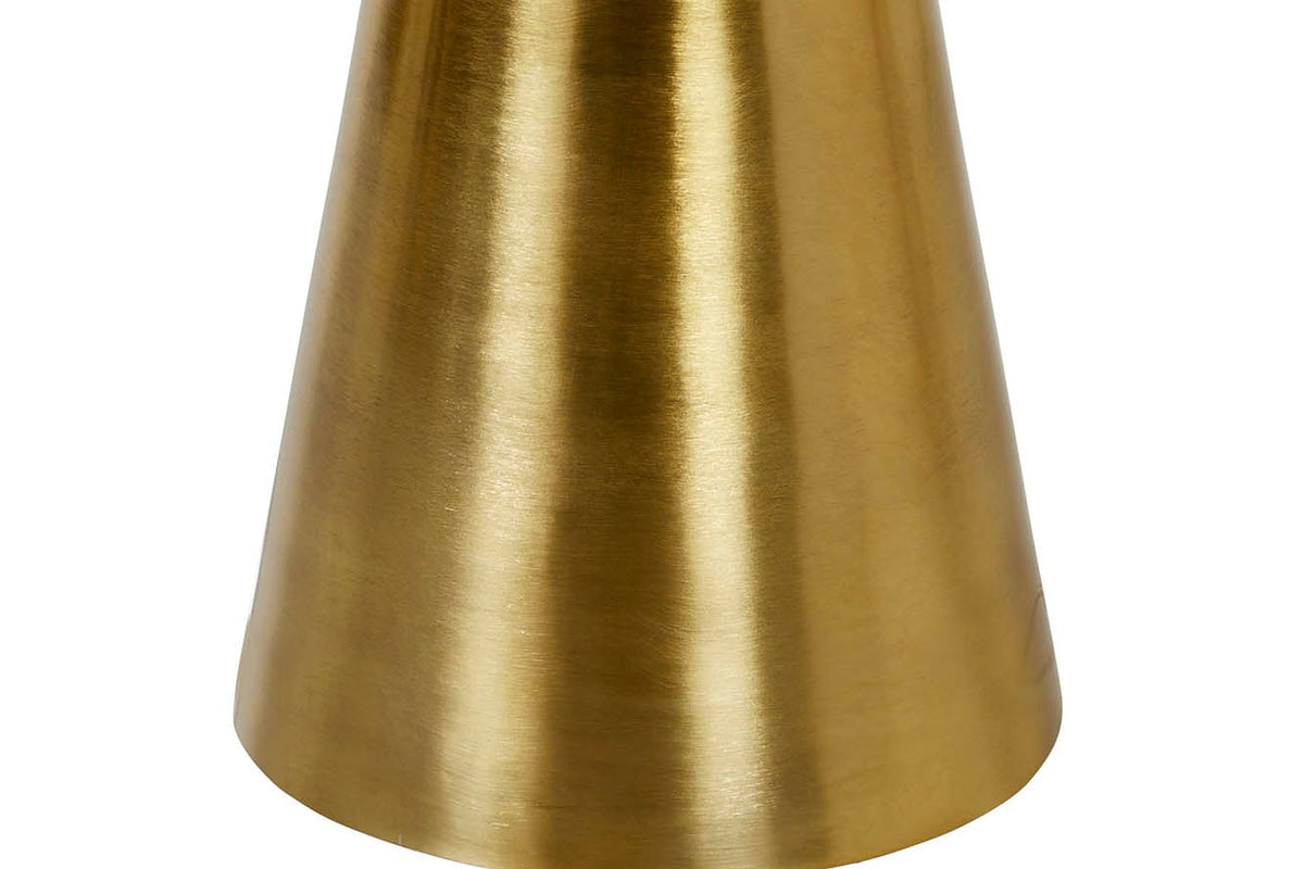 Flared antique brass cone base of the Yvette floor lamp