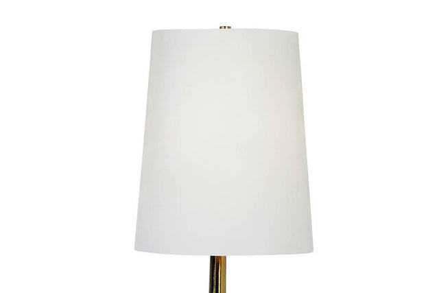 Yvette Antique Brass Floor Lamp with Linen Shade - Off-White Linen Shade