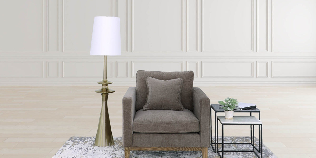 Yvette Antique Brass Floor Lamp with Linen Shade