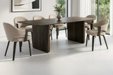 Zane 7-piece dining set with mocha mango wood table and six herringbone fabric armchairs