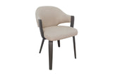 Zane armchair in toffee herringbone fabric with walnut bentwood legs, three-quarter view