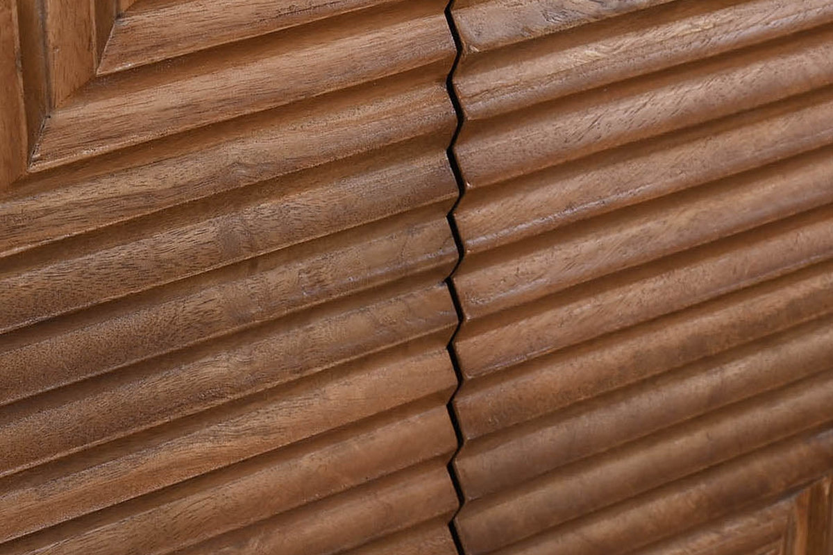 Close-up of the angled fluting on Zephyr's mango wood doors