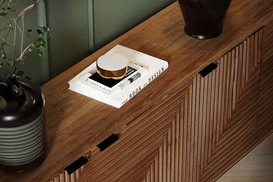 Zephyr Fluted Mango Wood Sideboard with Iron Base - Ready for Serving
