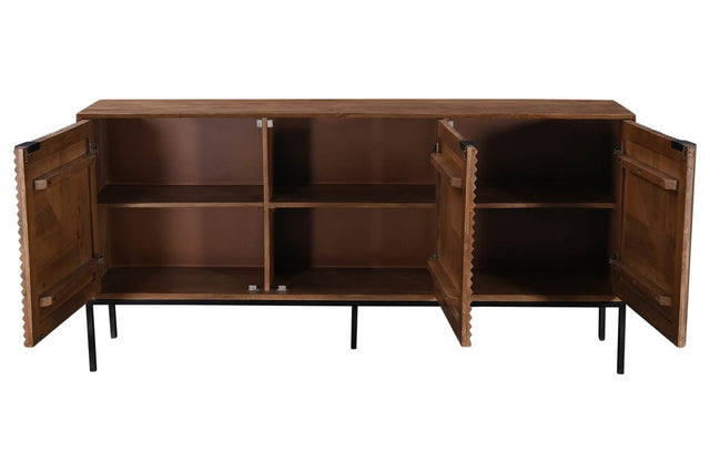 Zephyr Fluted Mango Wood Sideboard with Iron Base - Shelved Storage
