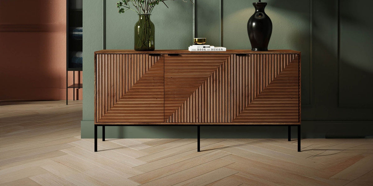 Zephyr Fluted Mango Wood Sideboard with Iron Base
