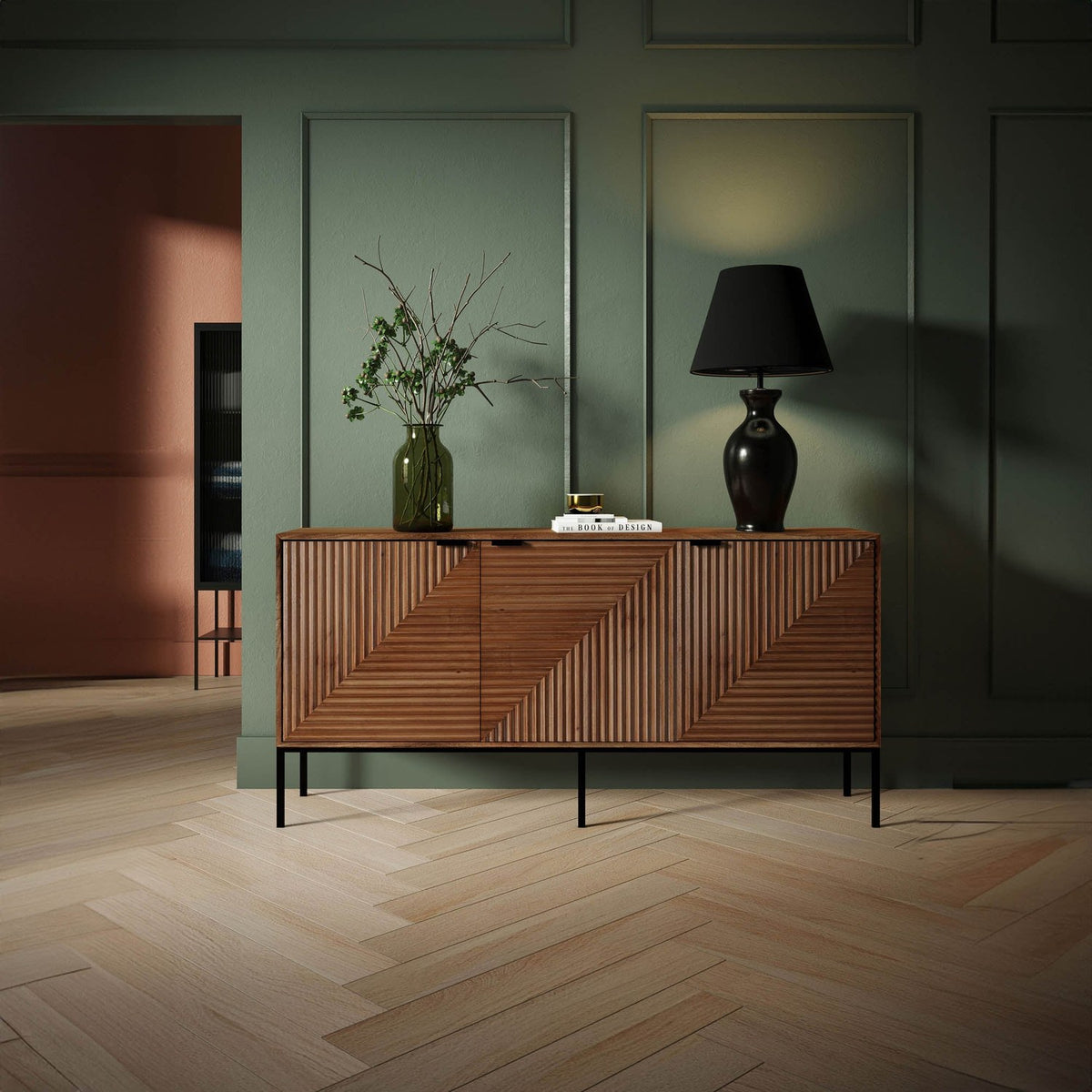 Zephyr Fluted Mango Wood Sideboard with Iron Base