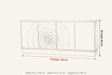 Zibello dimensions on a pencil sketch of the sideboard: 76 in wide, 16 in deep, 33 in high