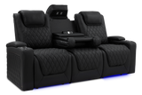Left Angled Front View of A Luxurious, Onyx, Wood and Steel Frame, Oslo Luxury Console Edition Home Theater Seating.