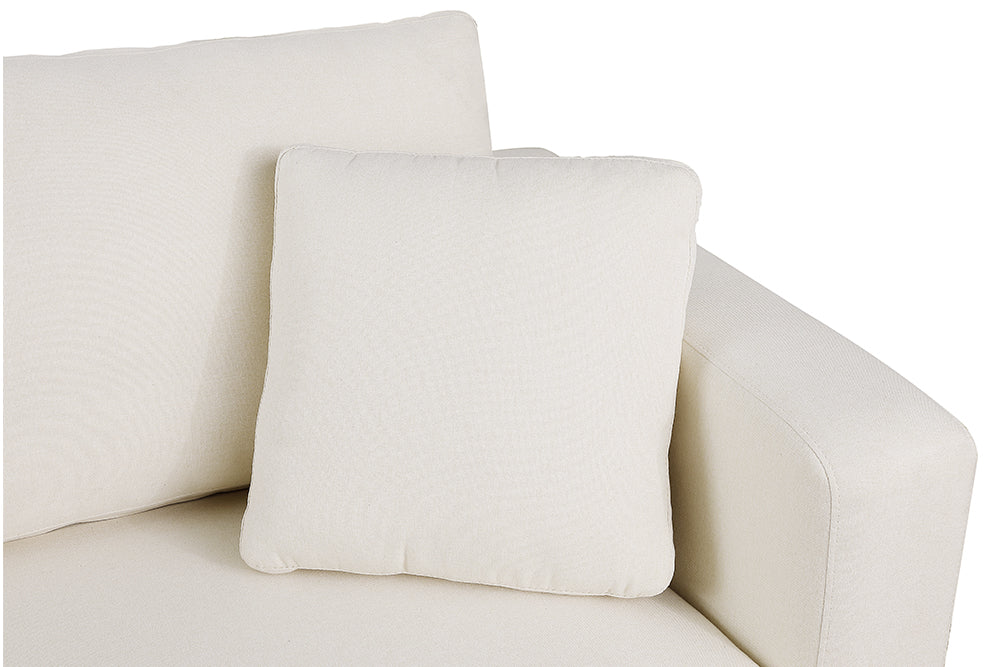A Cushion Close-Up View of A Modern, Beige, Love-Seat, Harvard Modern Fabric Sofa.