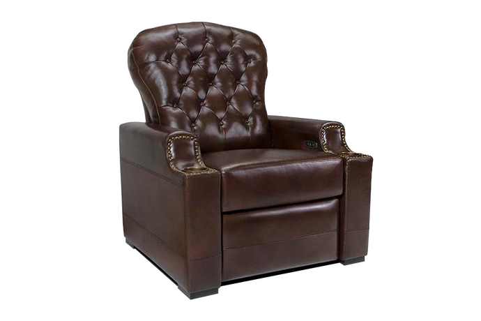 Left Angled Front View of A Luxurious, Dark Chocolate, Single Seat, Italian Moulin Leather Recliner Chair.
