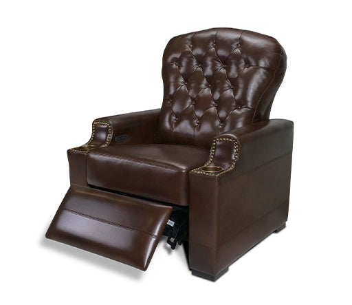 Right Angled, Recliner on Front View of A Luxurious, Dark Chocolate, Single Seat, Italian Moulin Leather Recliner Chair.