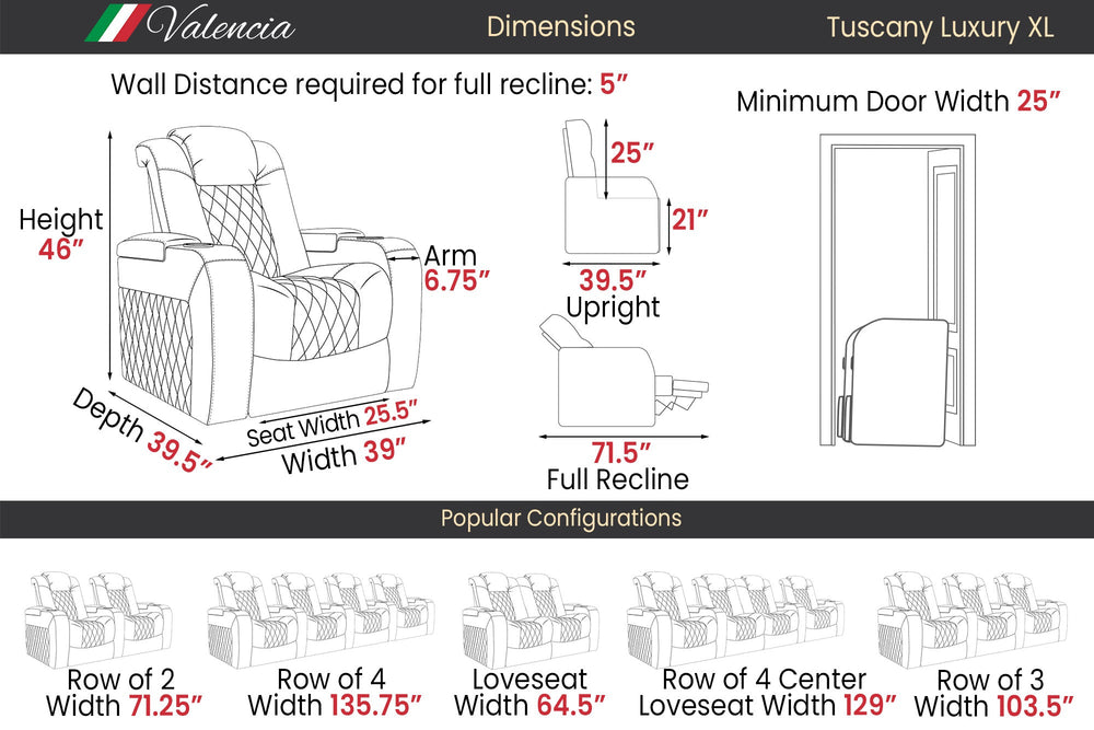 Valencia Tuscany XL Luxury Premium Leather Home Theater Seating