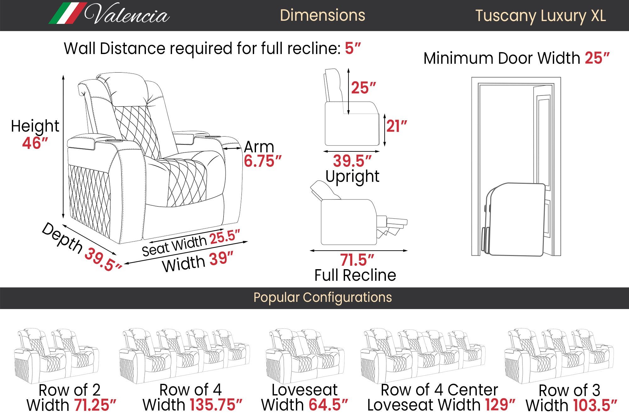 Valencia Tuscany XL Luxury Premium Leather Home Theater Seating