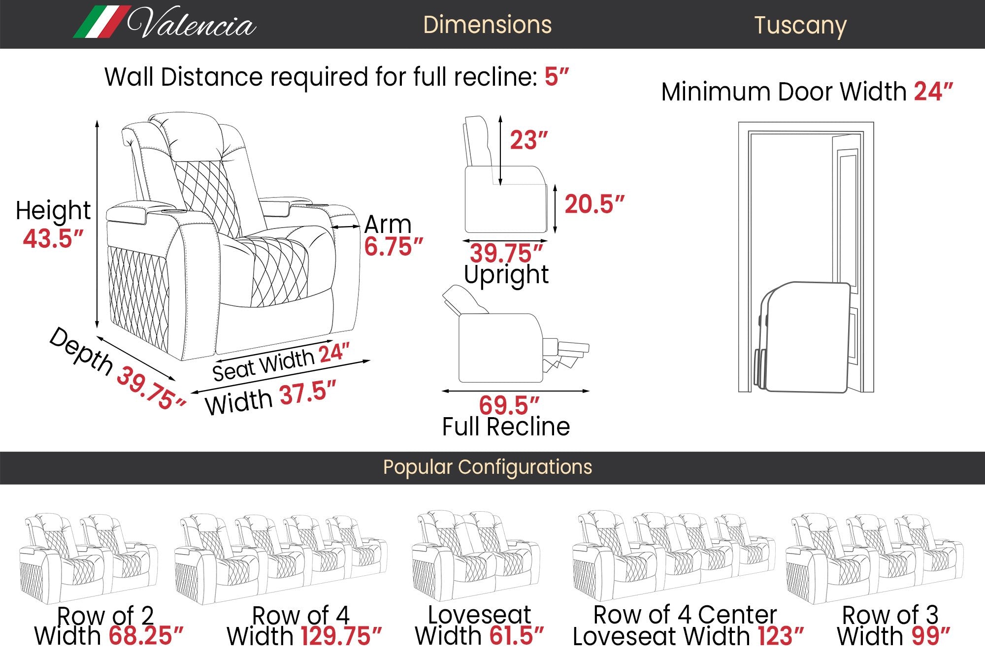 Valencia Tuscany Single Recliner Leather Home Theater Seating