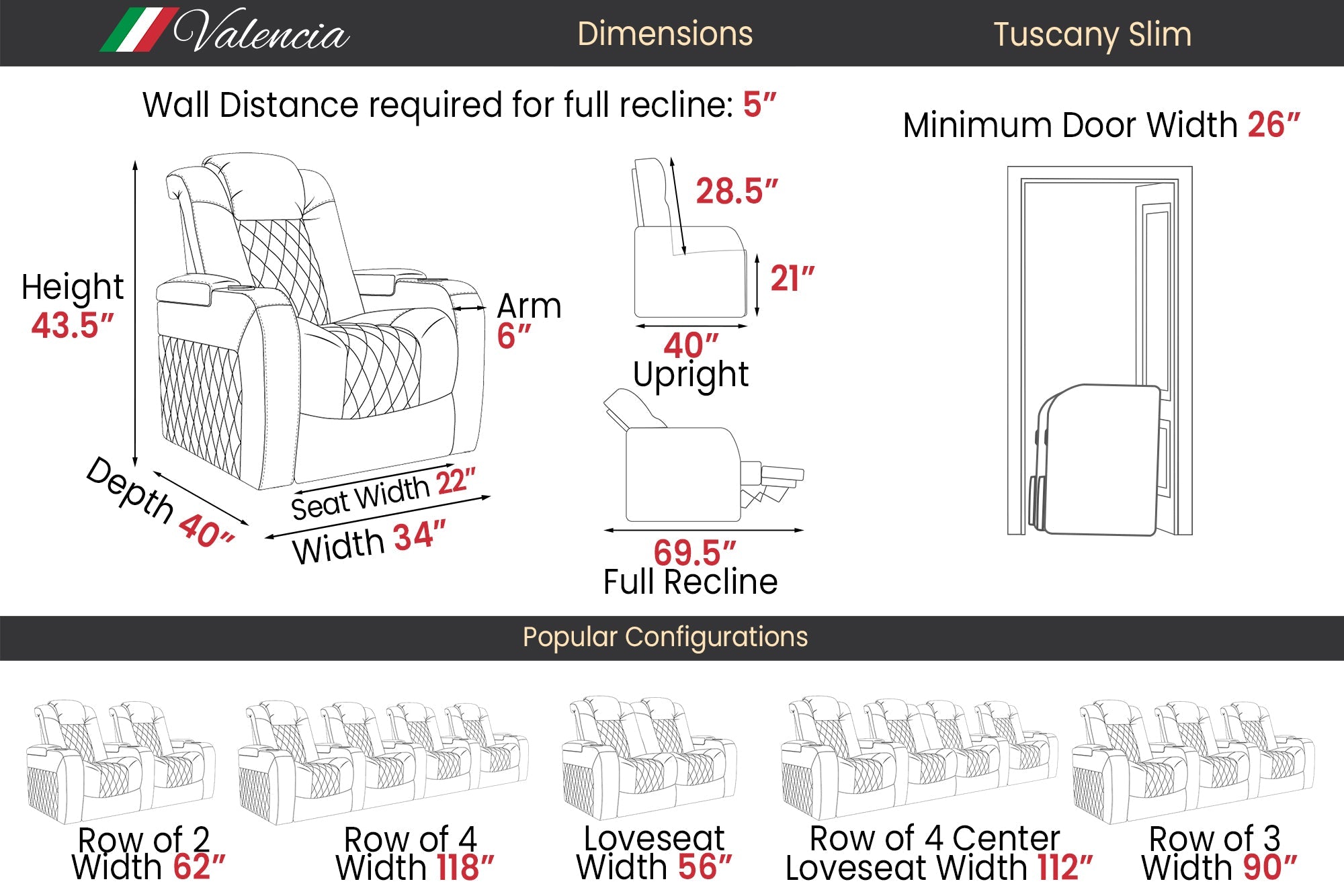 Valencia Tuscany Slim Leather Home Theater Seating