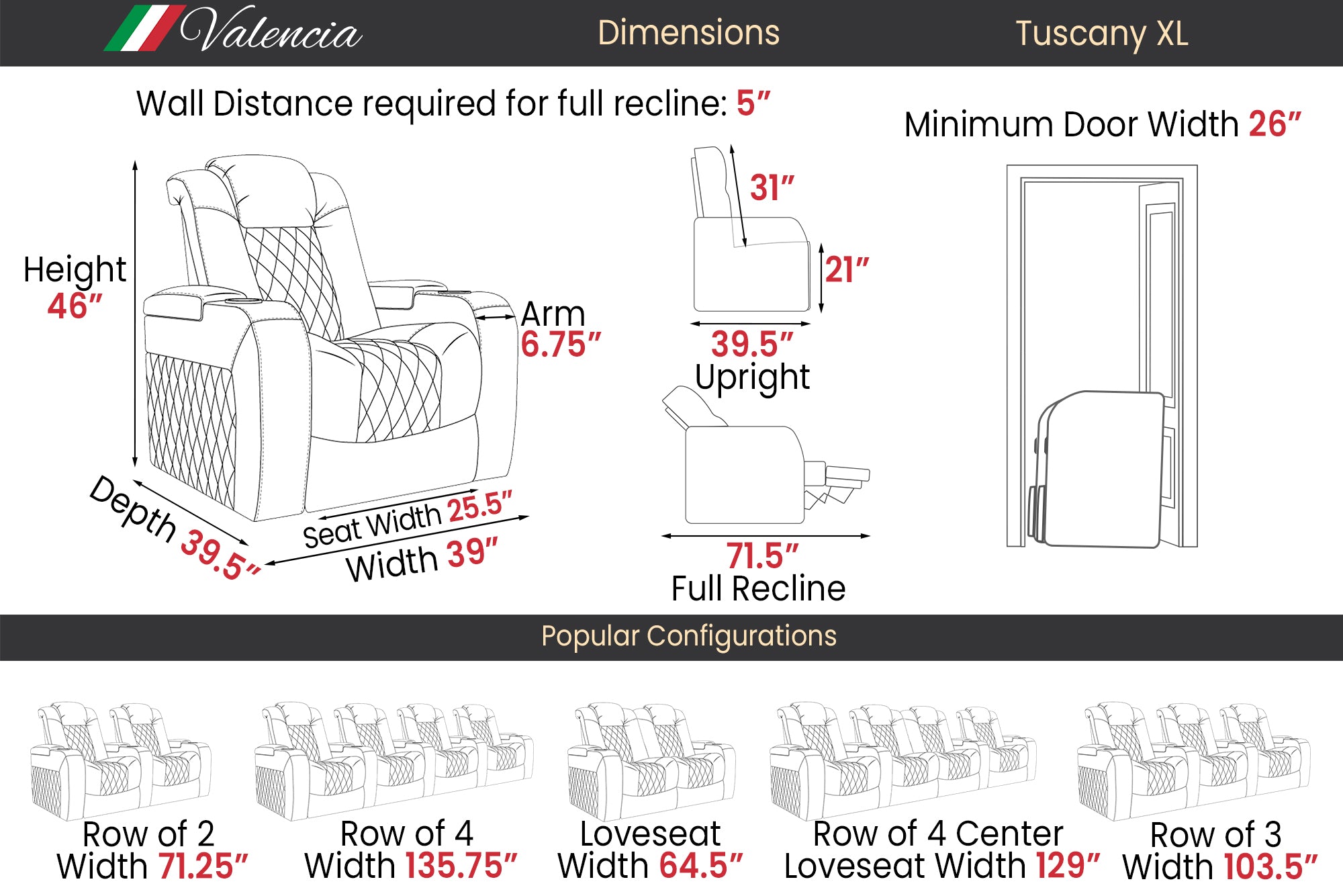 Valencia Tuscany XL Big and Tall Leather Home Theater Seating
