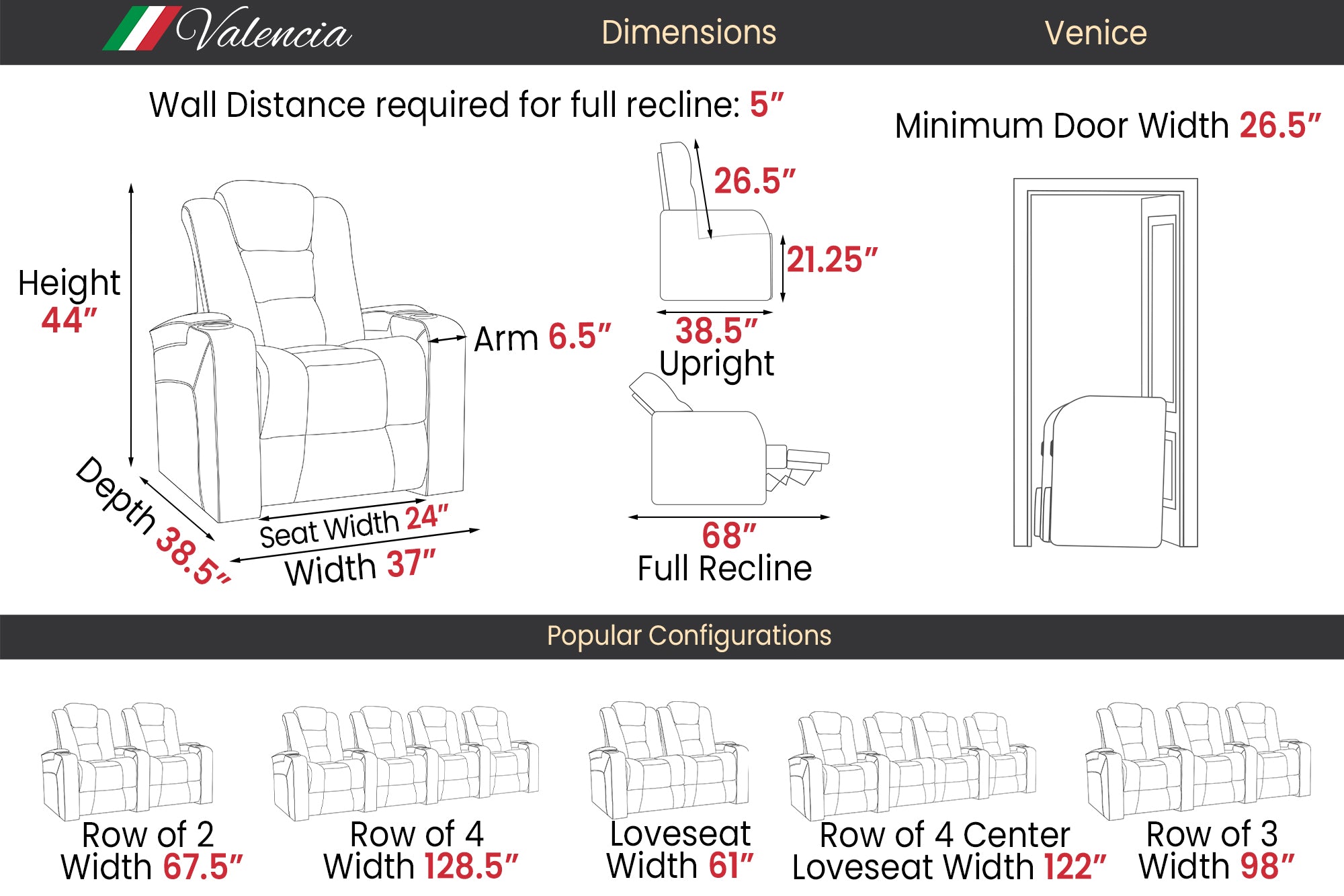 Valencia Venice Leather Home Theater Seating