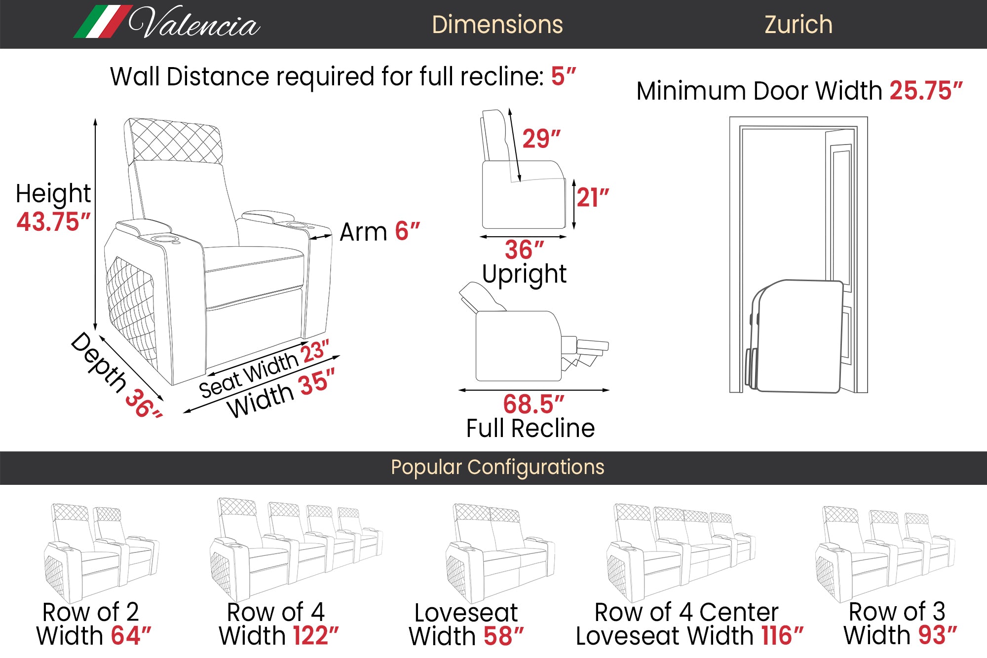 Valencia Zurich Leather Home Theater Seating