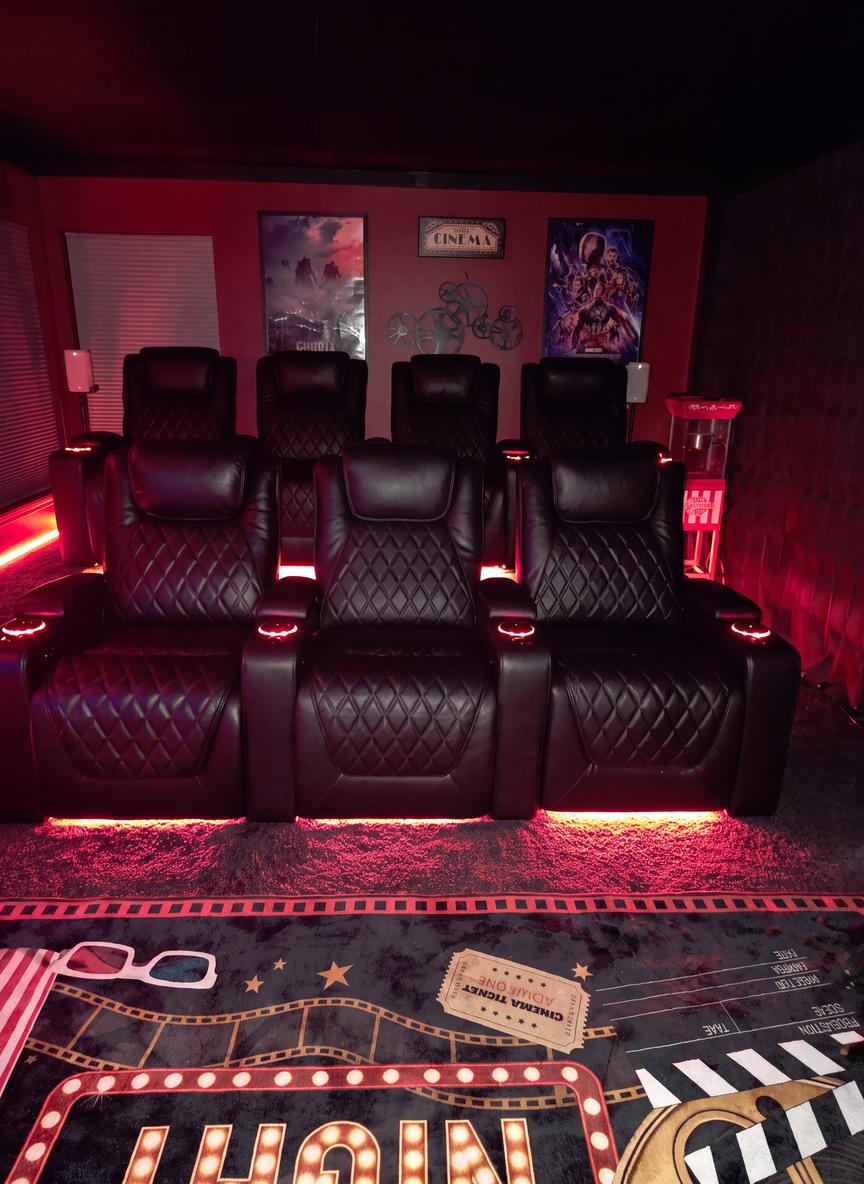 Customer home theater with Oslo Luxury seating and ambient lighting